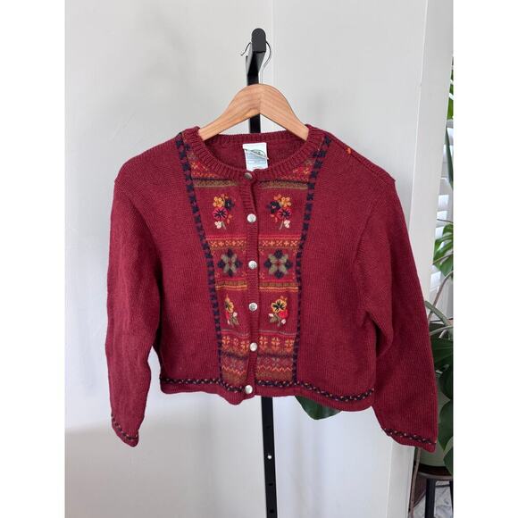Laura Ashley Red Knitted Wool Cardigan - Picture 1 of 5